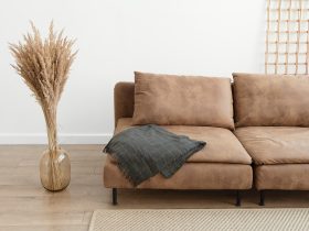 grey scarf on the sofa