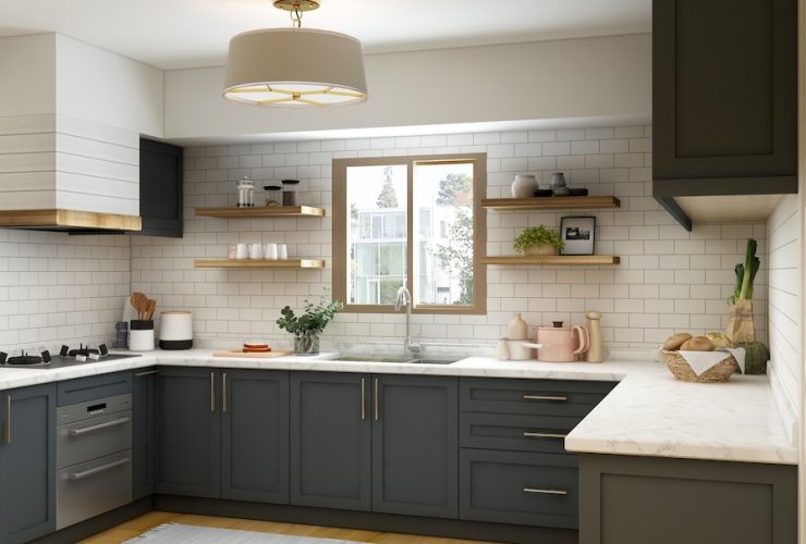 white and brown kitchen cabinet