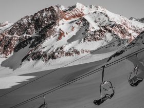 cable car above snow field