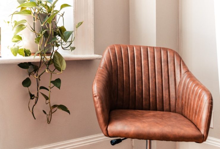 brown and black rolling chair beside green plant