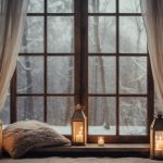 Een sfeervol ingerichte zomerse buitenruimte met loungestoelen, plantenpotten en snoerverlichting op een terras